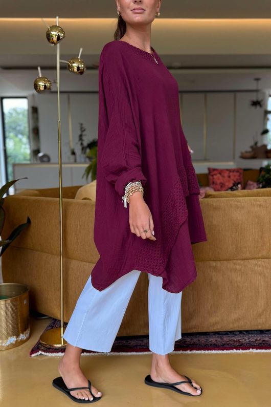 Made in Italy Paulo Pillow Cotton Honeycomb Parachute Tunic Beetroot